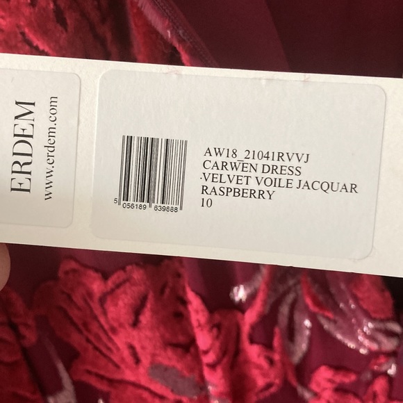 Erdem Carwen Dress 2018 Velvet Voile Jacquar Raspberry Size 6 - Picture 16 of 16